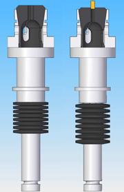 Left: Disc Springs are compressed, collet is open.<br> Right: Disc Springs are uncompressed, collet is closed, work piece is clinched.