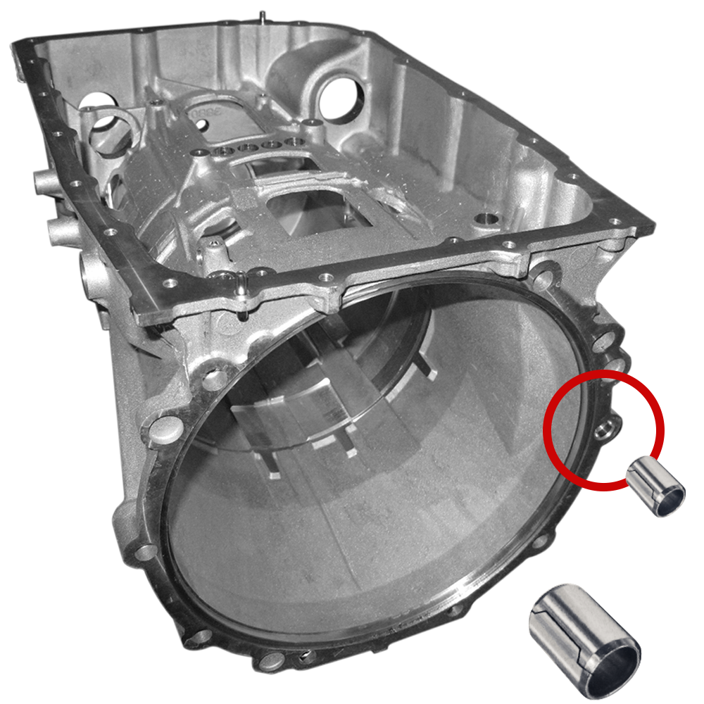SPIROL Series GD100 Ground Hollow Dowels in an Automotive Transmission Case