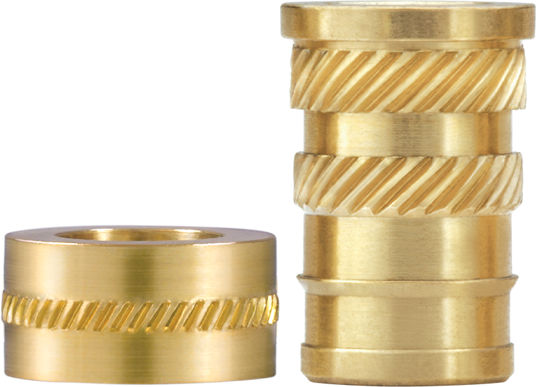 SPIROL's CL8000 Brass Compression Limiter (left) and Series INS20 Threaded Insert (right)